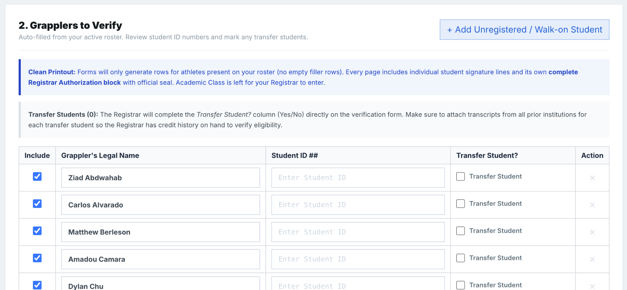 NCGA printable Activation Verification Form generation screen